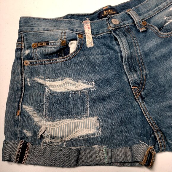 Polo Ralph Lauren Very Boyfriend Jean Shorts Size 25 Denim Patchwork Distressed - Picture 16 of 16